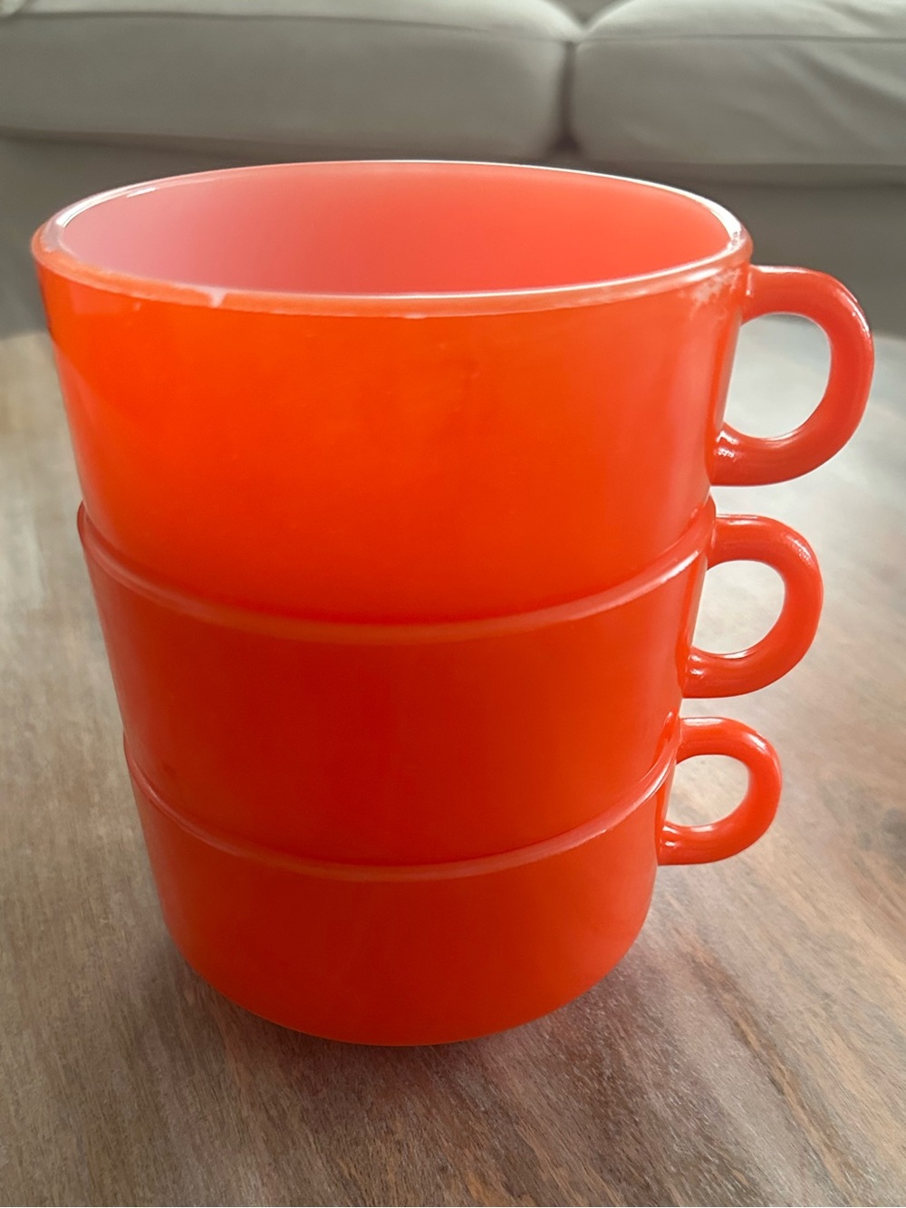 Vintage Glasbake Orange Stackable Soup Mugs Set of 3 Milk Glass